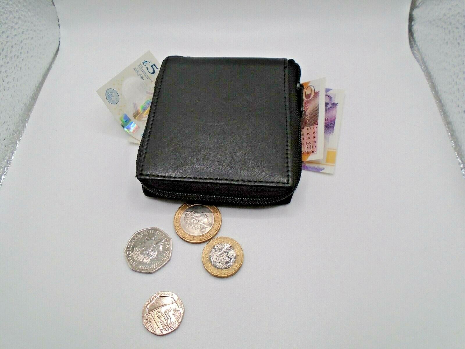 Mens Wallet Full Zip Leather Credit Card ID Coin Wallet RFID UK SELLER BLACK v