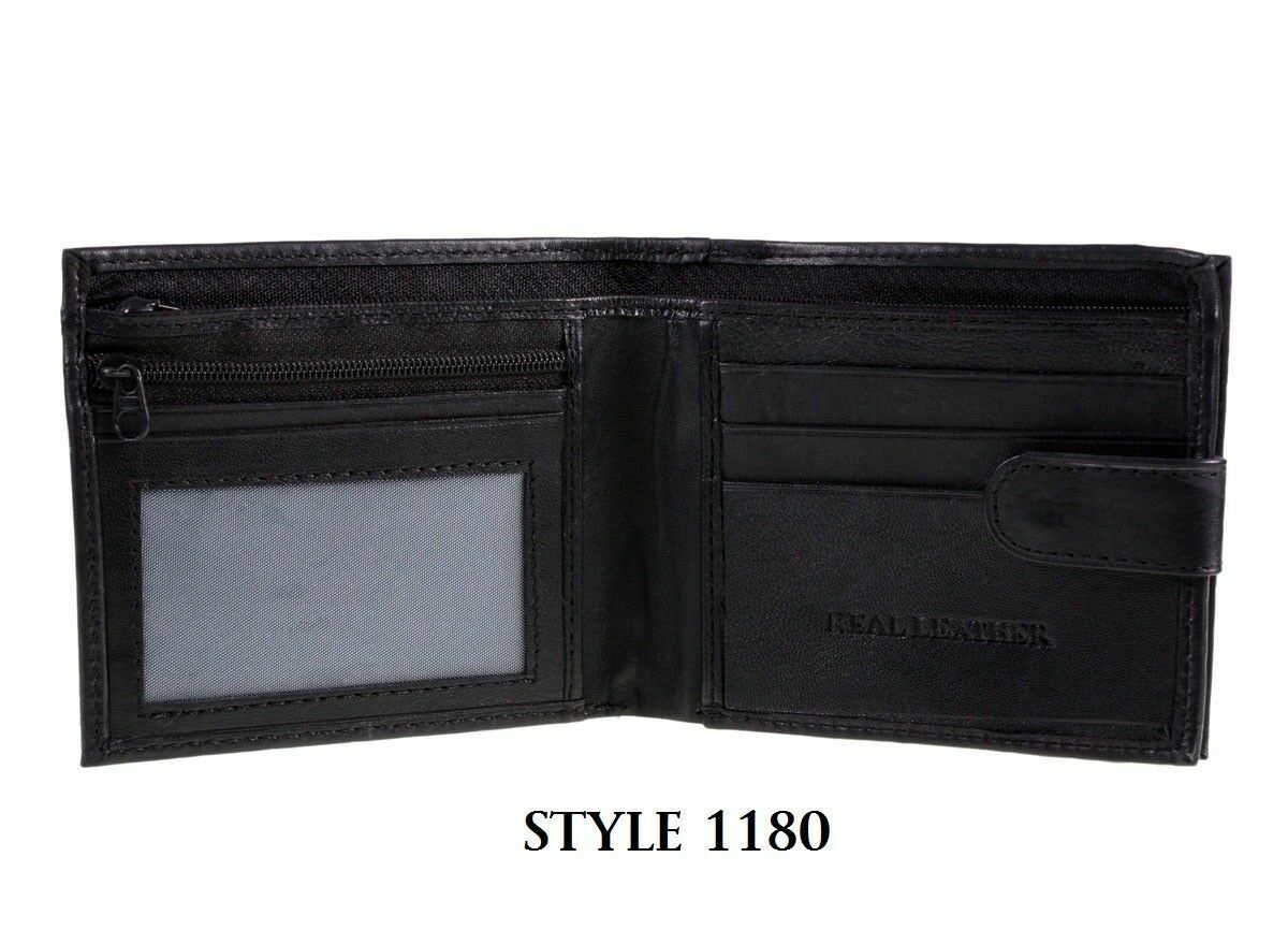 Mens Leather Wallet With Zip Pocket Coin Black