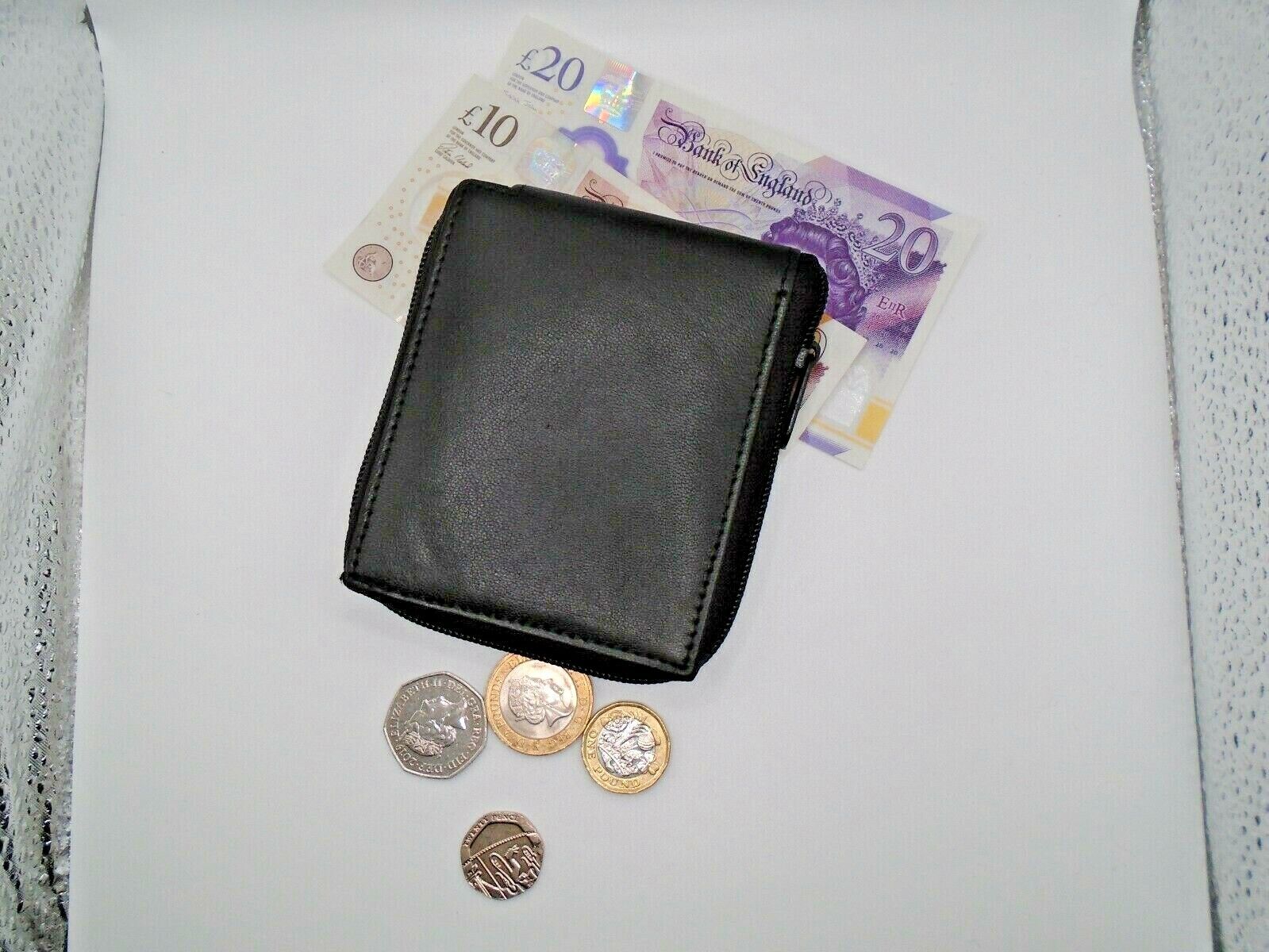 Mens Wallet Full Zip Leather Credit Card ID Coin Wallet RFID UK SELLER BLACK v