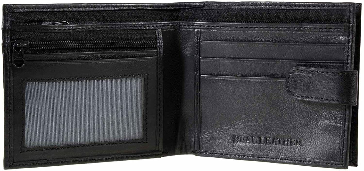 Mens Leather Wallet With Zip Pocket Coin Black