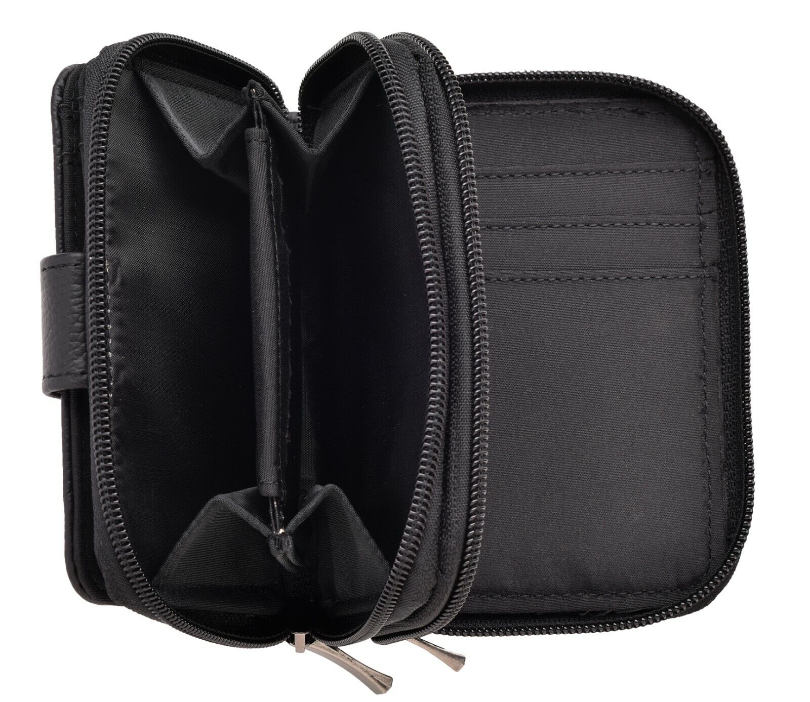 Ladies Leather Grained Purse RFID Blocking with Dual Zip Opening