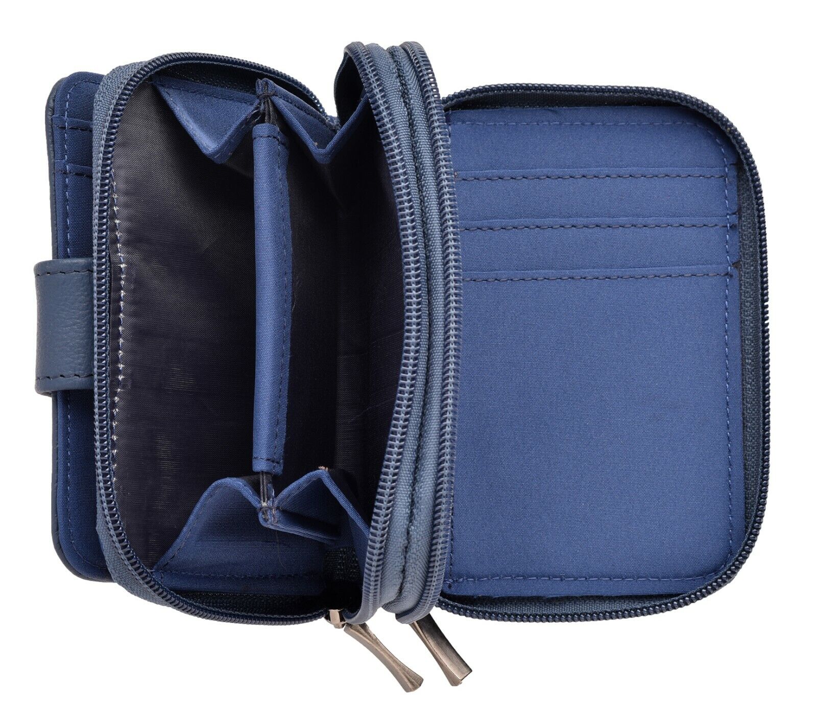 Ladies Leather Grained Purse RFID Blocking with Dual Zip Opening