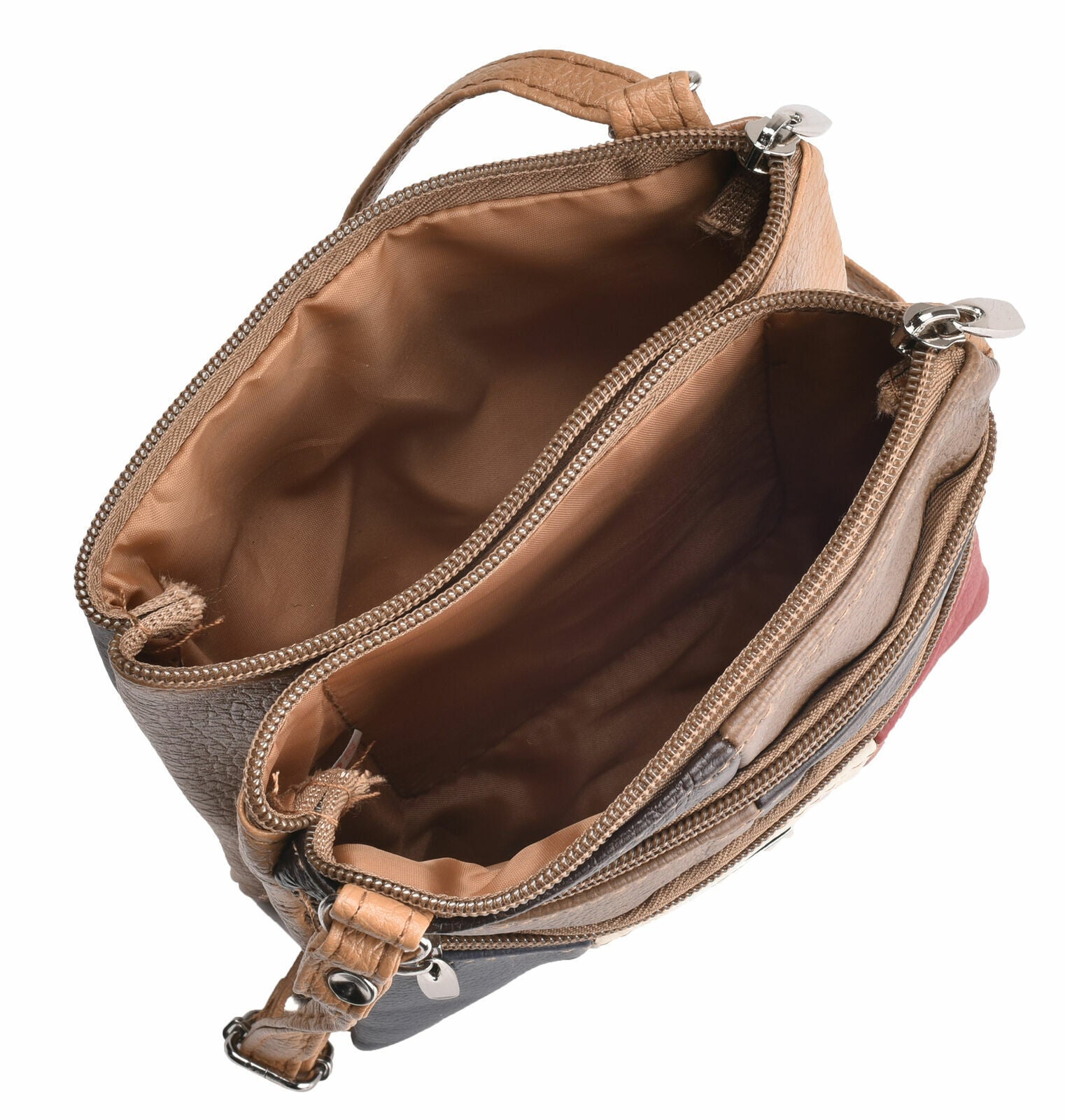 Ladies Multi Zip Bag Made with Genuine Multi Colour Leather Patches Small