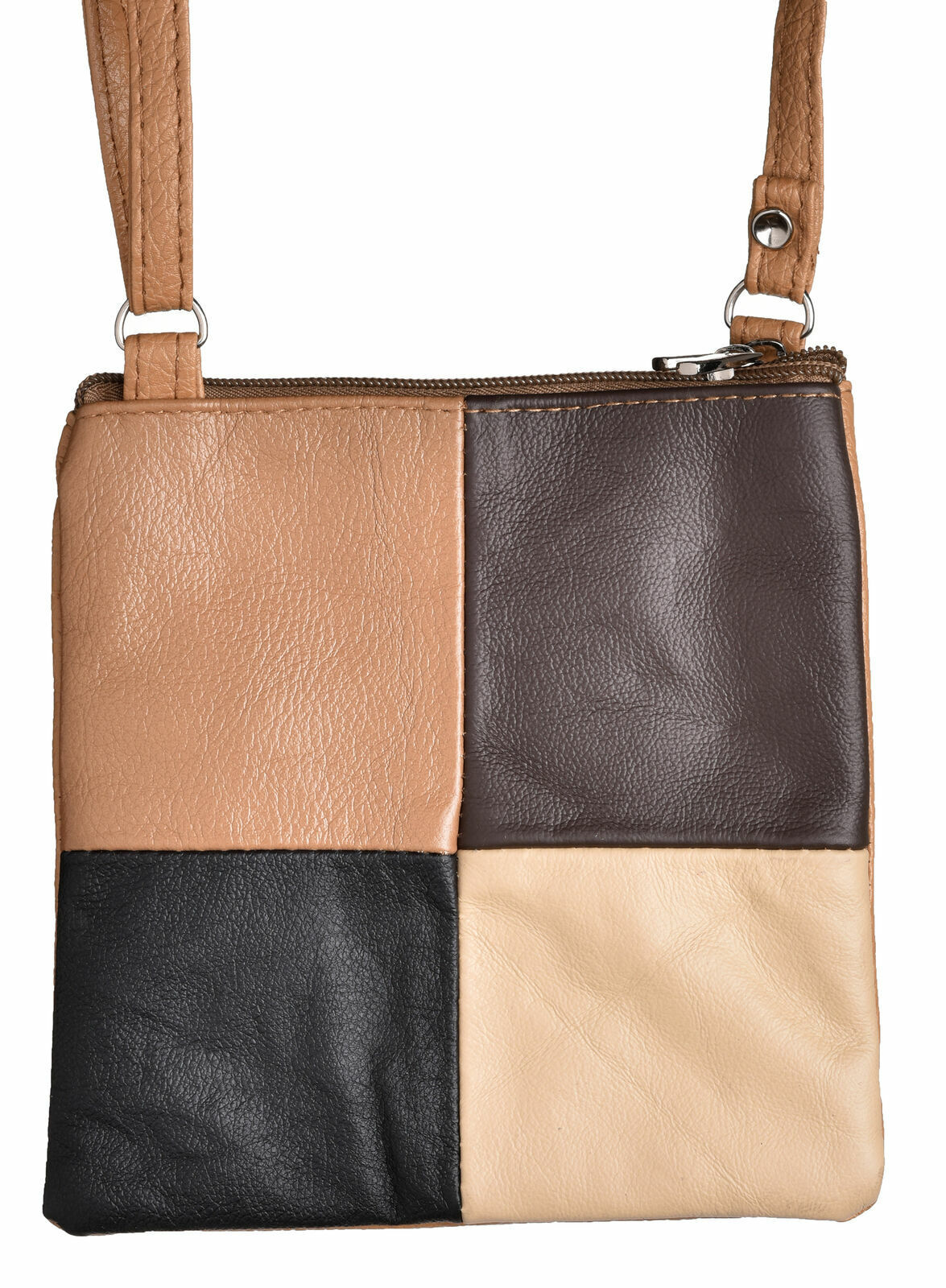 Ladies Multi Zip Bag Made with Genuine Multi Colour Leather Patches Small
