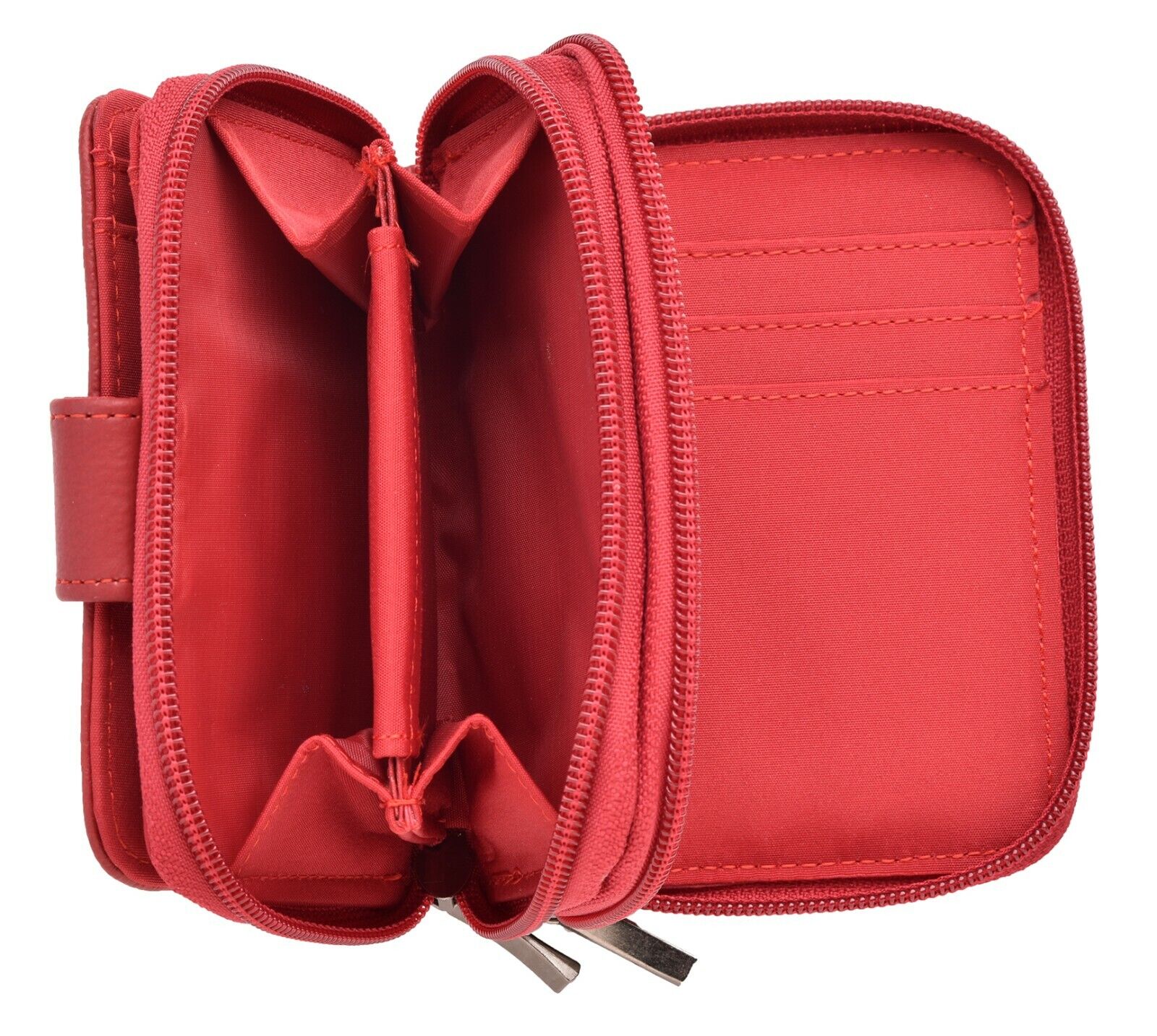 Ladies Leather Grained Purse RFID Blocking with Dual Zip Opening