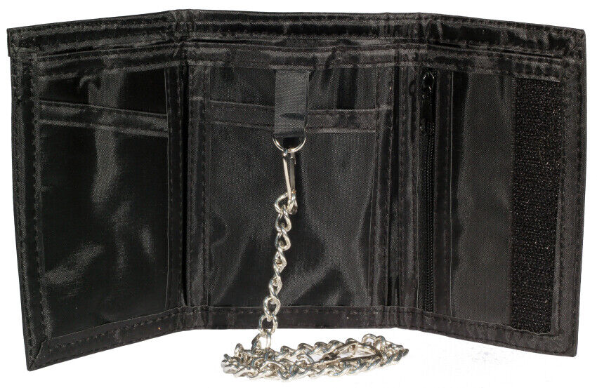 Mens Boys Leather Wallet Detachable Chain Sports Black