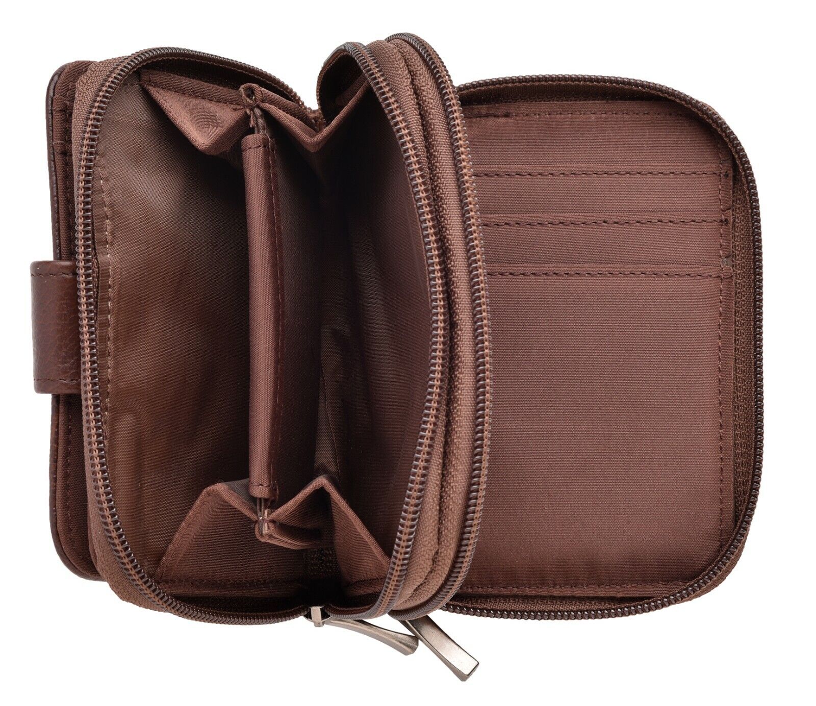 Ladies Leather Grained Purse RFID Blocking with Dual Zip Opening