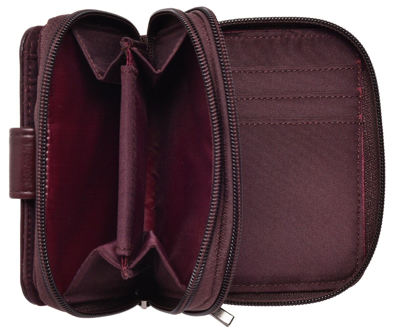 Ladies Leather Grained Purse RFID Blocking with Dual Zip Opening