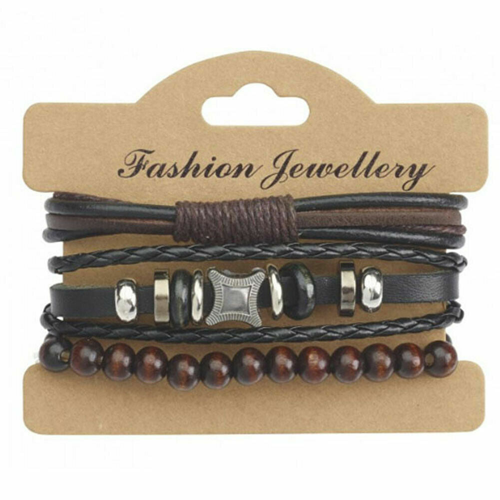 Leather Bracelet Bundle Mixed Beads Studs Mens Fashion Trendy UK SELLER