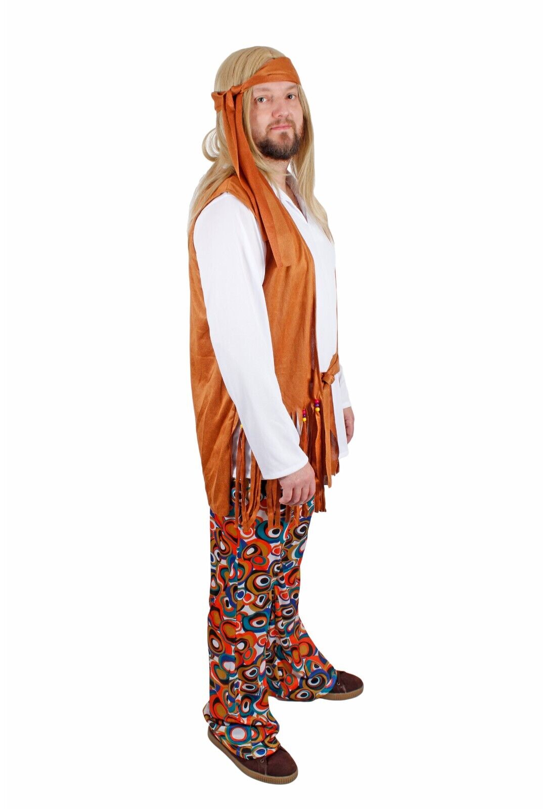 Mens Hippie Man Costume Peace Flower Power 60's 70's  Adult Fancy Dress Party uk