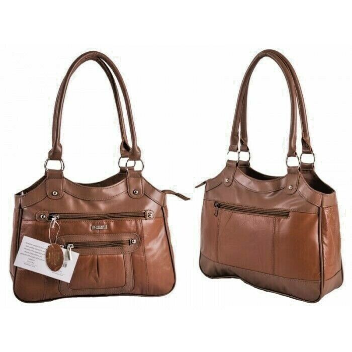 Large Women Ladies Two Strap Lorenz Real Leather Shoulder Bag Handbag