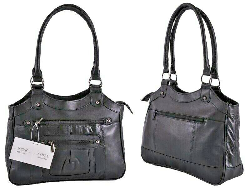 Large Women Ladies Two Strap Lorenz Real Leather Shoulder Bag Handbag