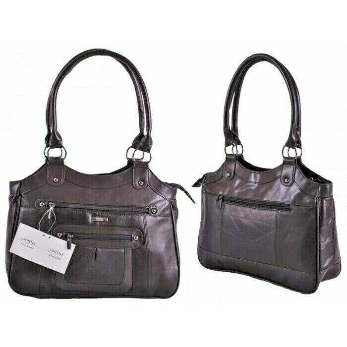 Large Women Ladies Two Strap Lorenz Real Leather Shoulder Bag Handbag