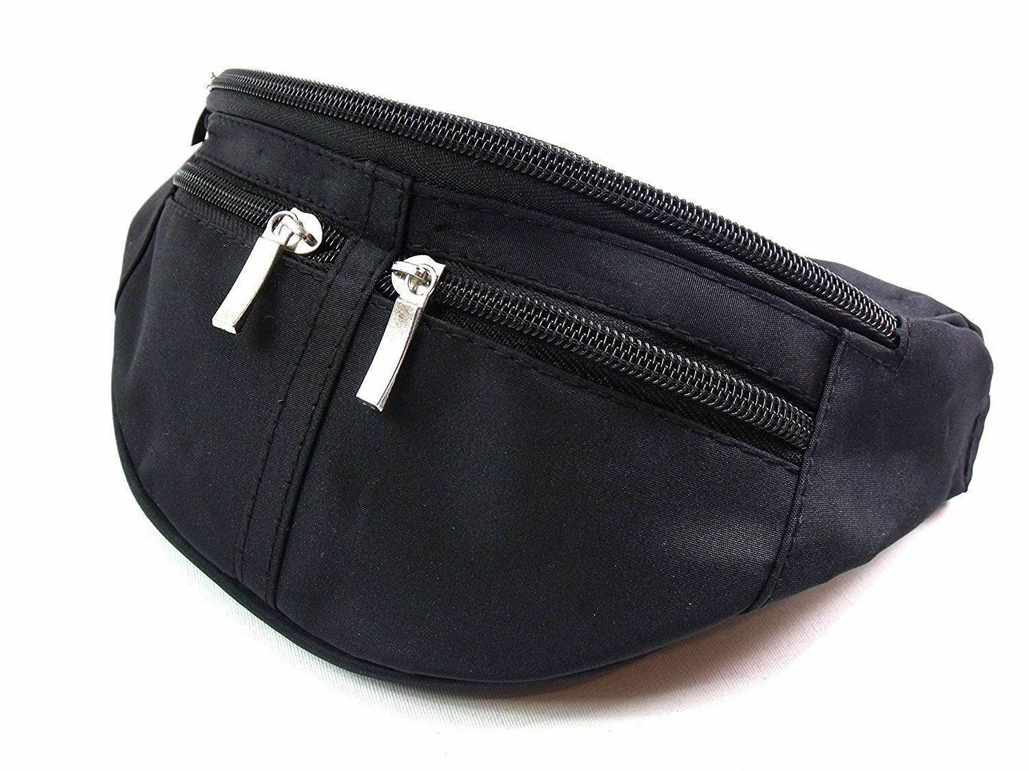 BLACK Waist BUM BAG travel GOOD quality 4 zips Mens Ladies Unisex