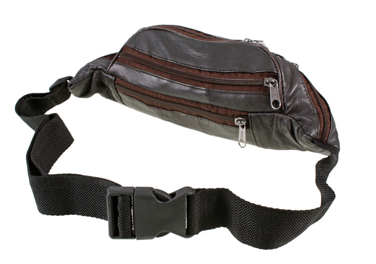 GENUINE REAL LEATHER BUM BAG MONEY WAIST BELT FANNY PACK HOLIDAY WALLET BROWN