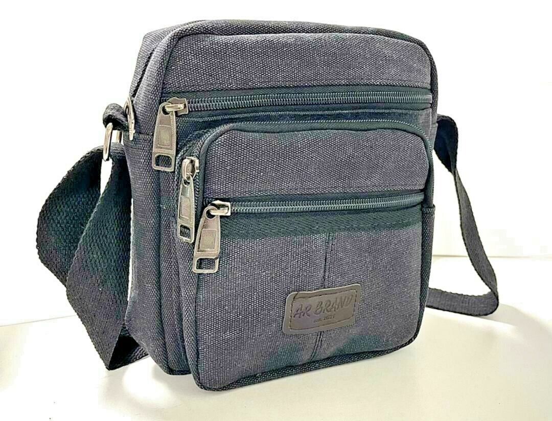 Men's Black Travel Bag Canvas CrossBody Shoulder MOBILE MINI IPAD KEYS CARDS UK