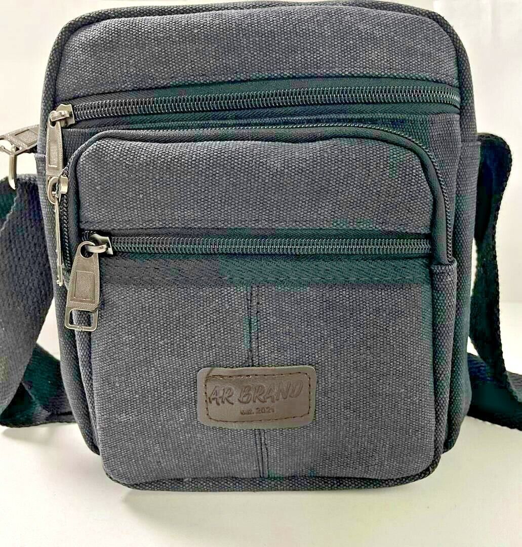 Men's Black Travel Bag Canvas CrossBody Shoulder MOBILE MINI IPAD KEYS CARDS UK