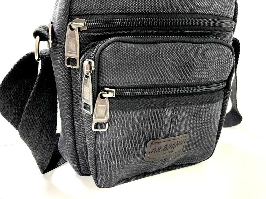 Men's Black Travel Bag Canvas CrossBody Shoulder MOBILE MINI IPAD KEYS CARDS UK