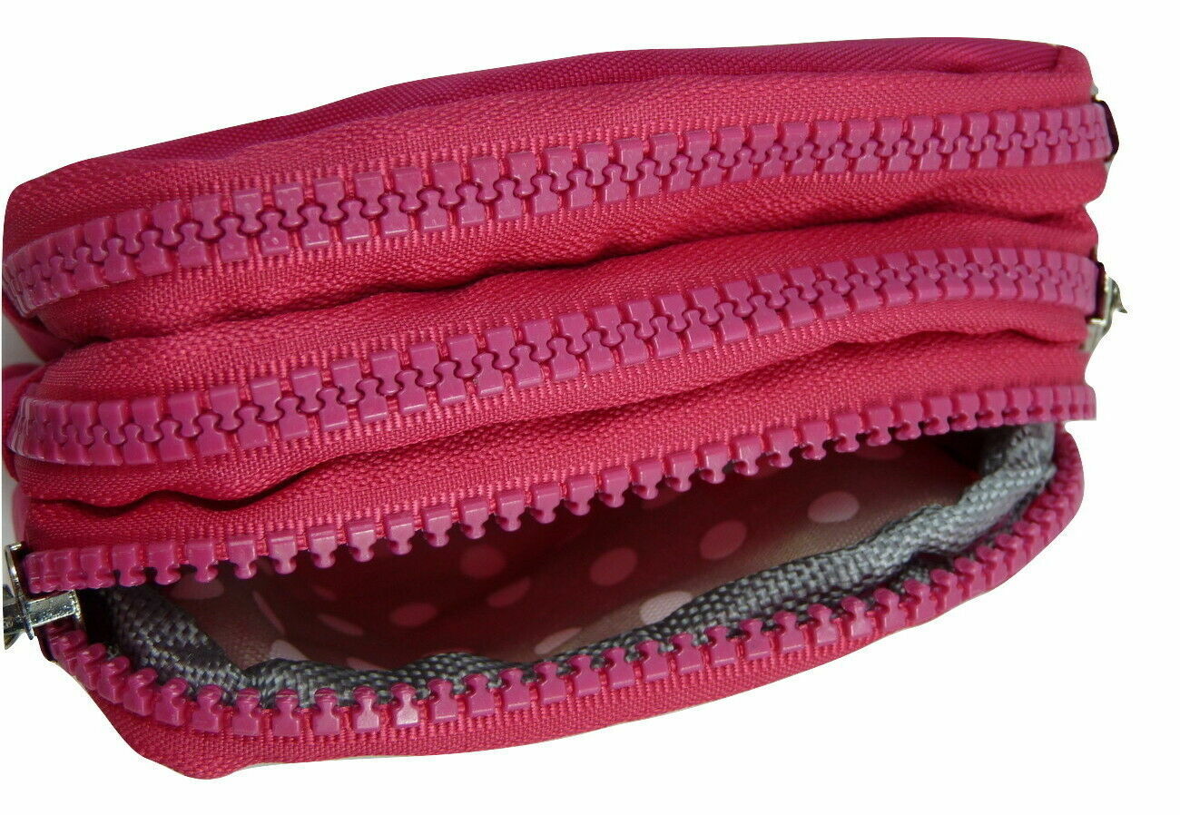 Design Ladies Women Girls Kids Small Zip Round Coin Purse with 3 Zip Closer