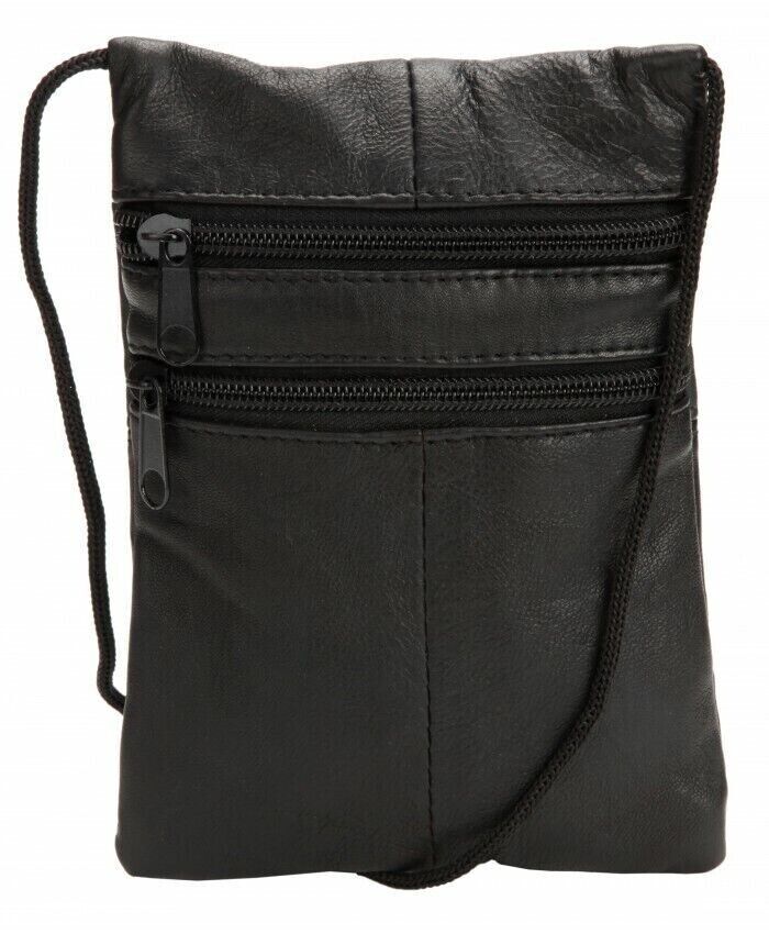 Leather Neck Purse Long Strap Clear Window At Rear 3 Zip Pockets Bus pass Travel