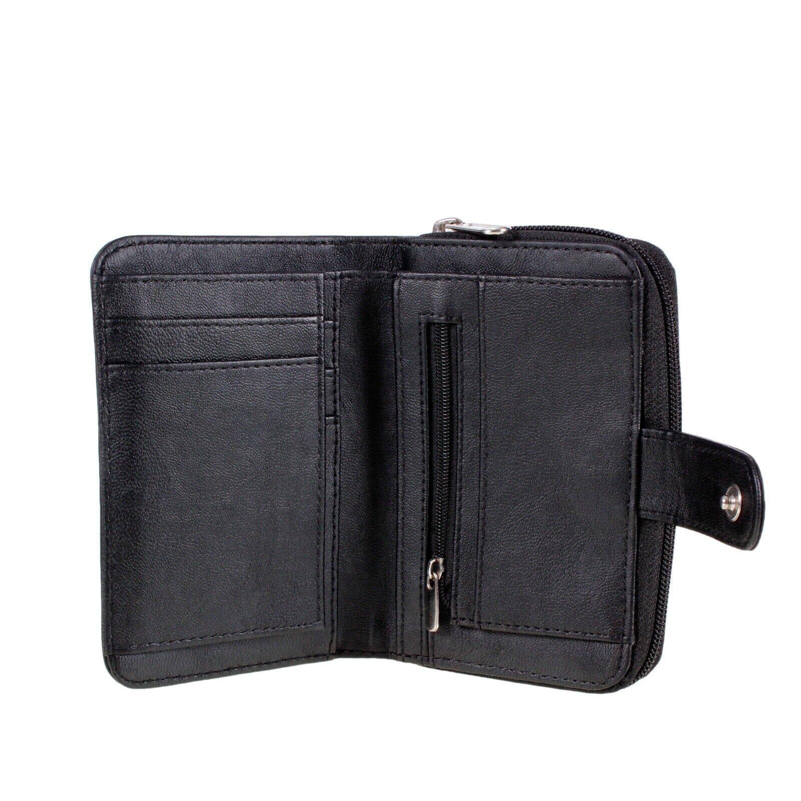 Ladies REAL LEATHER PURSE zip round wallet 6 card slots ID window QUALITY Womens