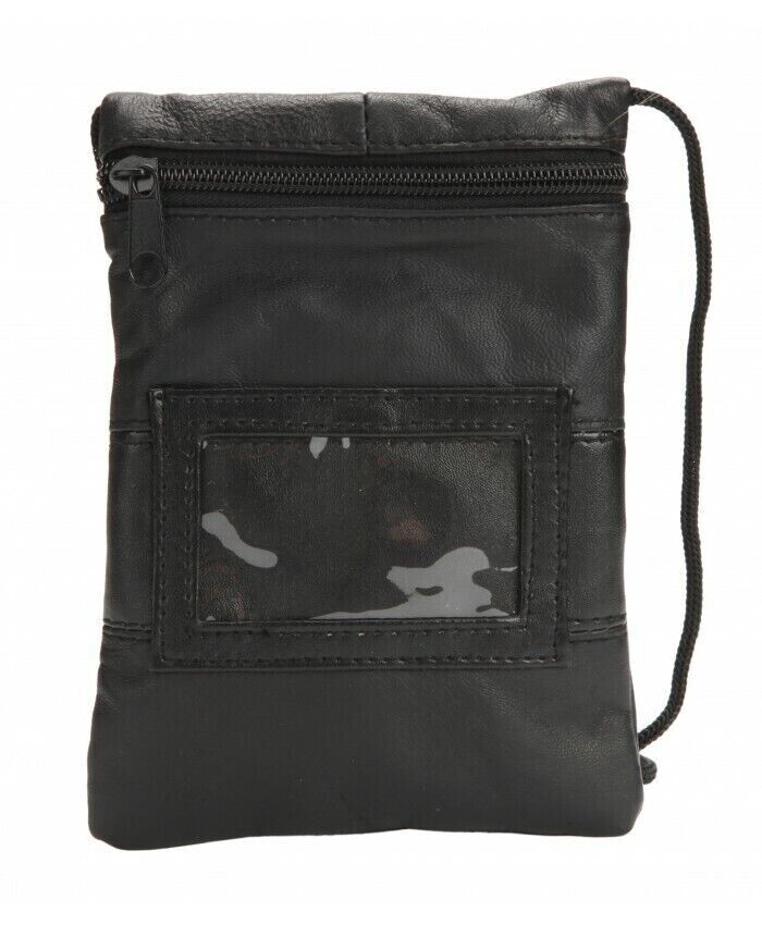 Holiday Travel Leather Neck Purse Long Strap Clear Window Bus pass crossbody