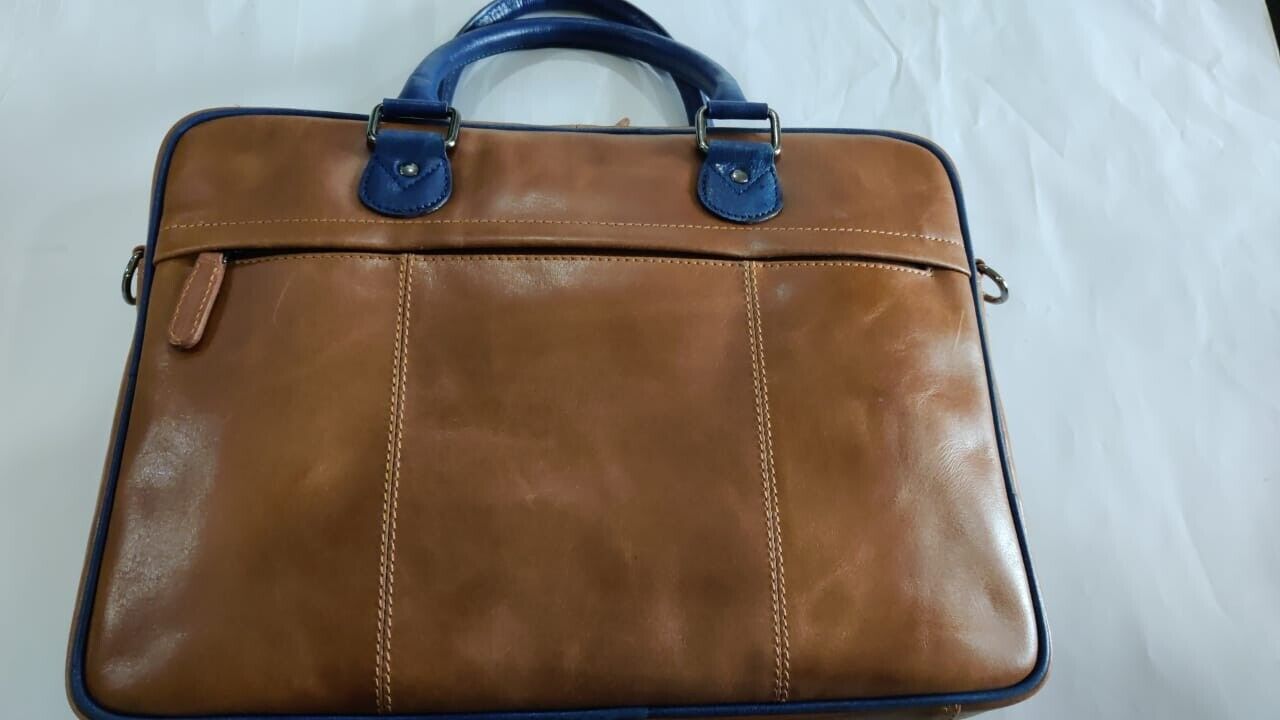 HANDMADE IN DESIGNER TAN LEATHER BRIEFCASE LAPTOP SATCHEL BAG MESSENGER