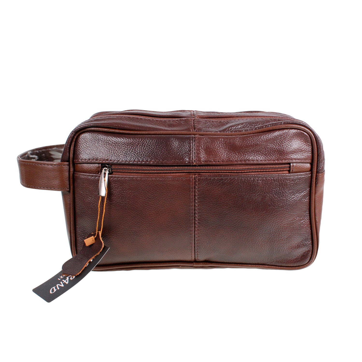 Large LEATHER WASH BAG zipped sections cowhide toiletries toiletry travel