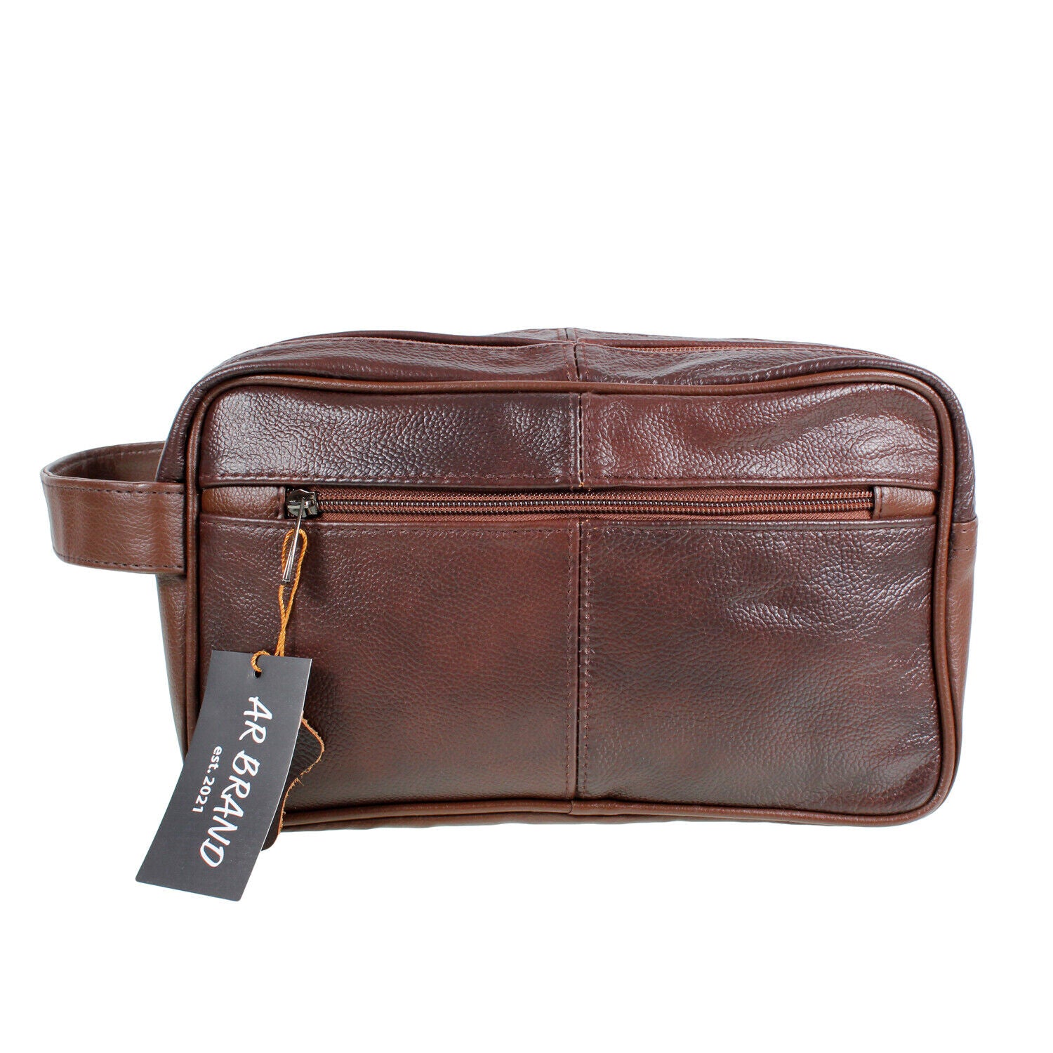 Large LEATHER WASH BAG zipped sections cowhide toiletries toiletry travel