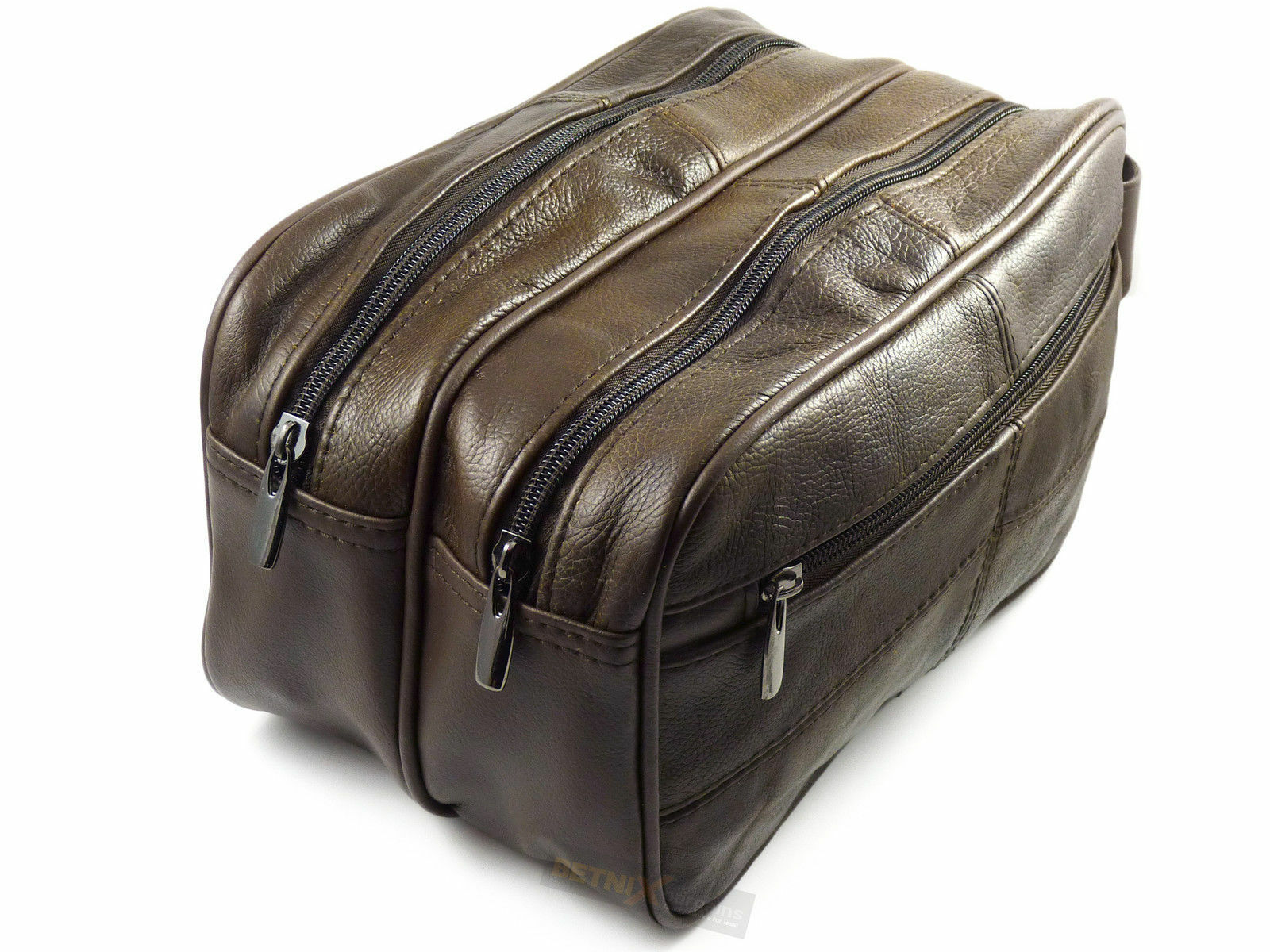 Large LEATHER WASH BAG zipped sections cowhide toiletries toiletry travel