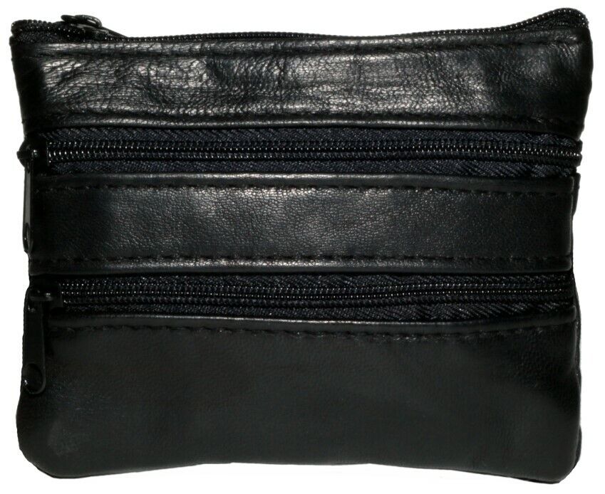 Leather Key Ring Pouch Zips Coin Holder Money Bag Wallet Purse