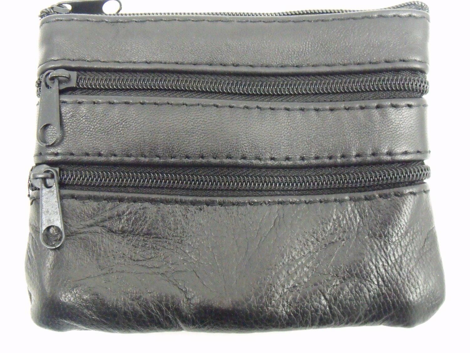 Leather Key Ring Pouch Zips Coin Holder Money Bag Wallet Purse