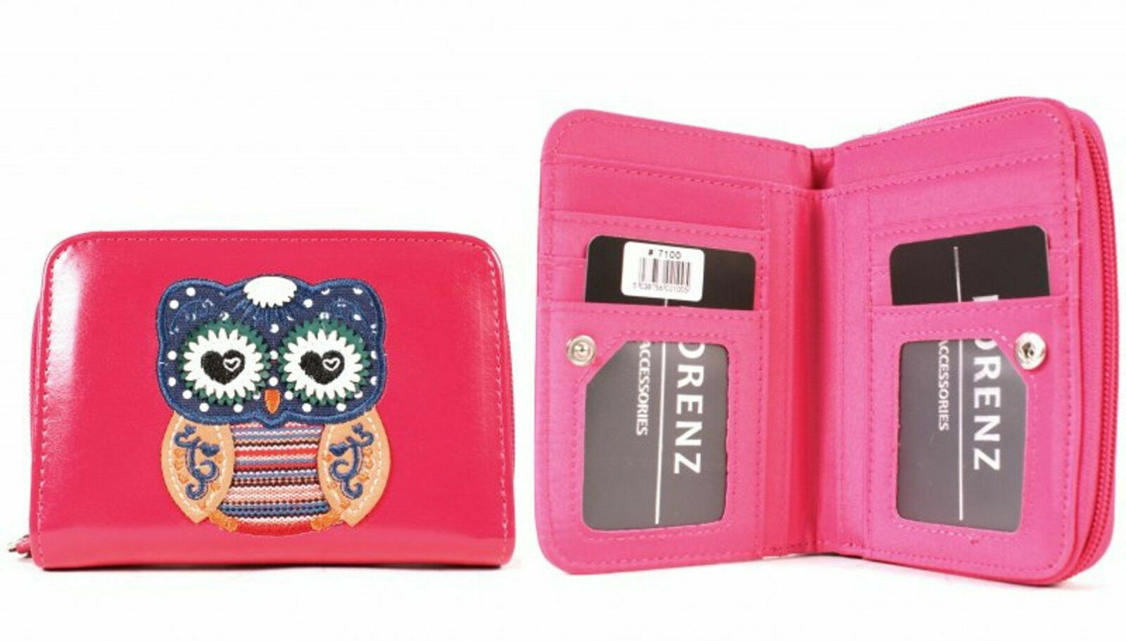 Purse Wallet With Owl, Dog Motif On Front With Zip Pocket Ladies