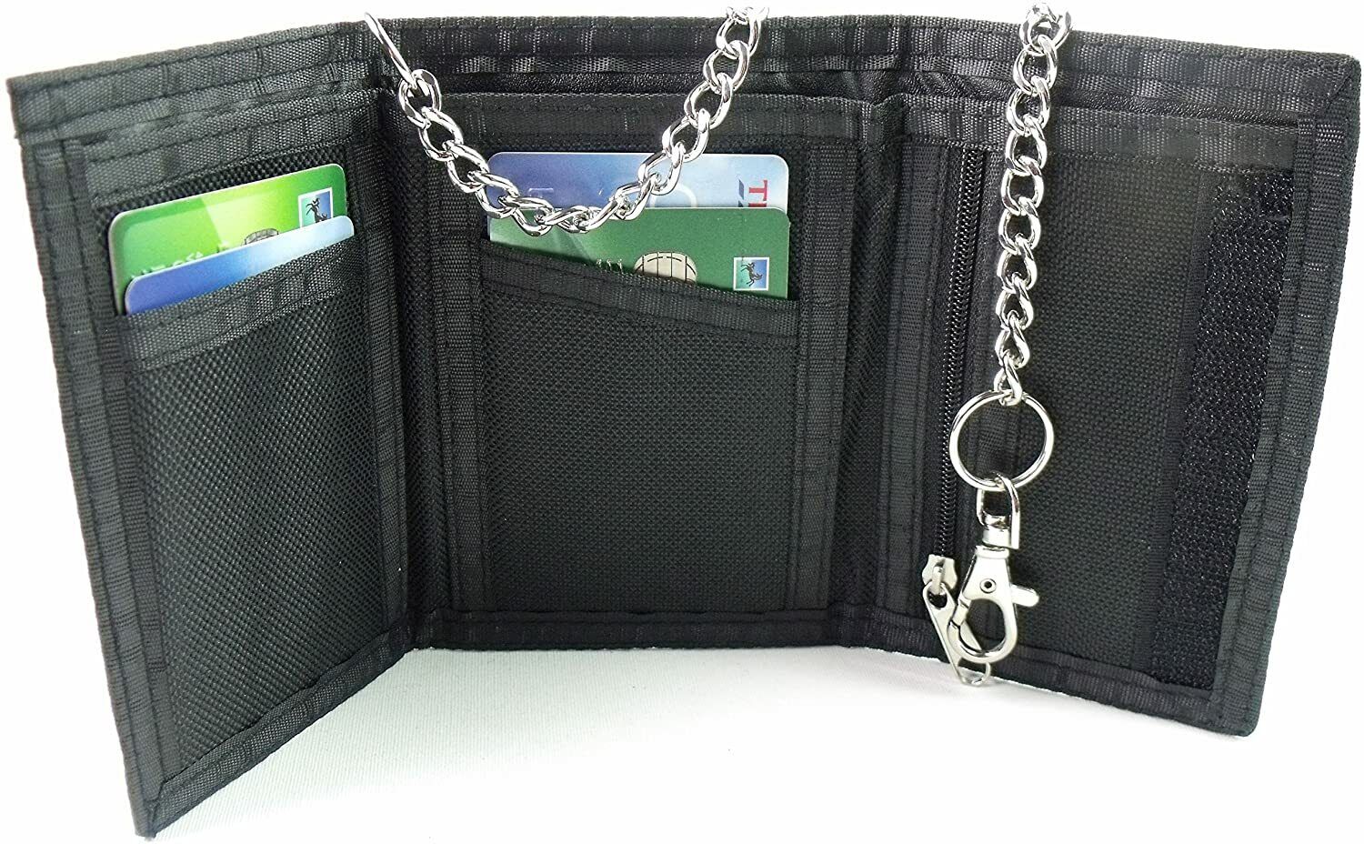 Mens Boys Gents CANVAS WALLET with SECURITY CHAIN Black