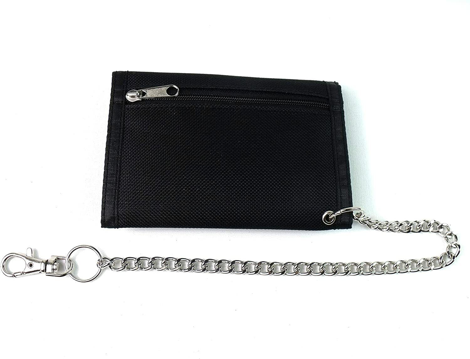 Mens Boys Gents CANVAS WALLET with SECURITY CHAIN Black