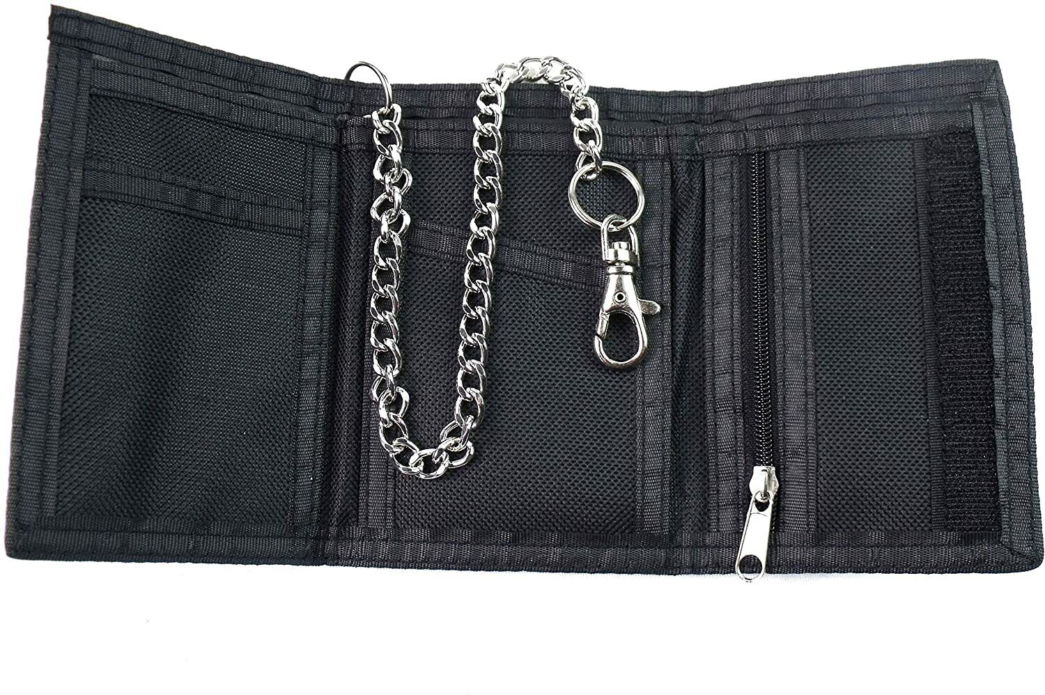 Mens Boys Gents CANVAS WALLET with SECURITY CHAIN Black
