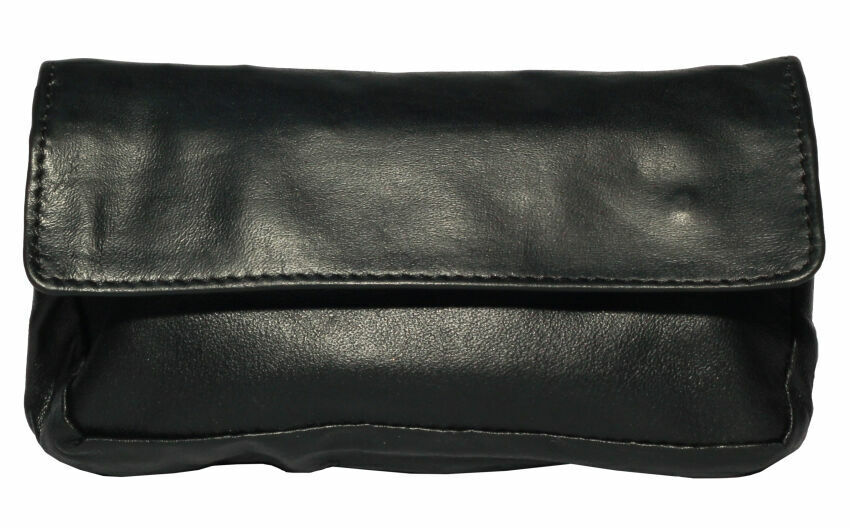 Leather Tobacco Pouch Black Magnetic Luxury  Organiser Zip & Rolling Paper AR