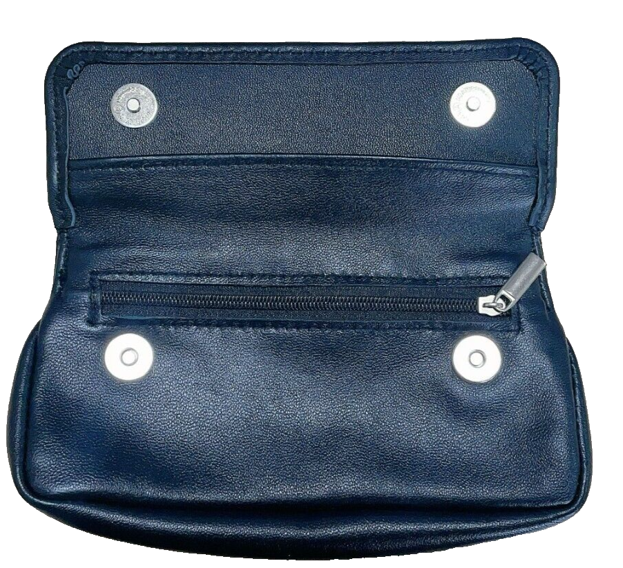 Leather Tobacco Pouch Black Magnetic Luxury  Organiser Zip & Rolling Paper A