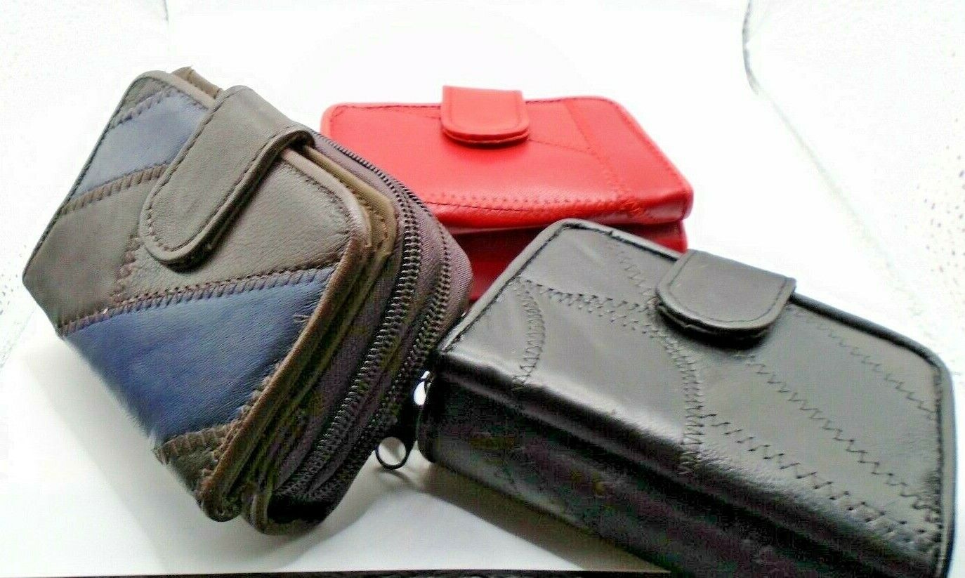 WHOLESALE LADIES LEATHER PATCHWORK PURSE NOTECASE - 12 PCS