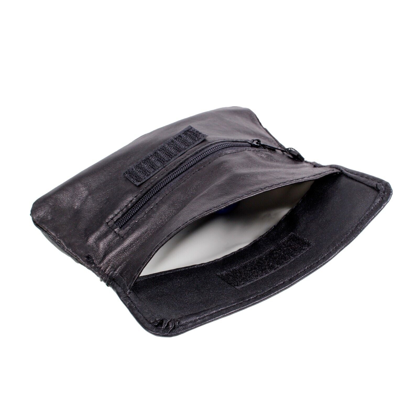 Leather Tobacco Pouch Black Soft Luxury  Organiser Zip & Rolling Paper Pocket UK