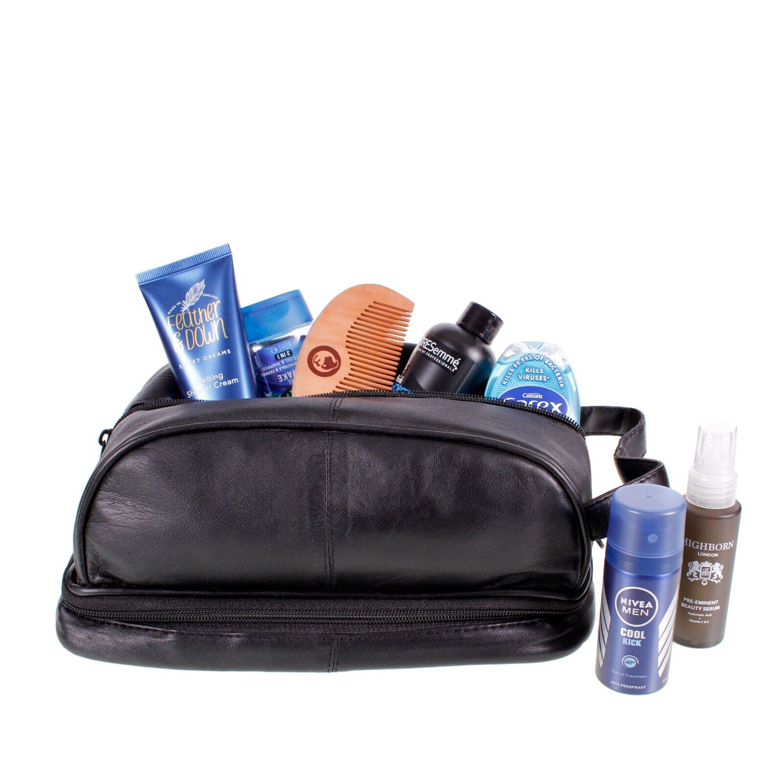 Mens Large Soft Black Toiletry Wash Bag Travel Toiletries