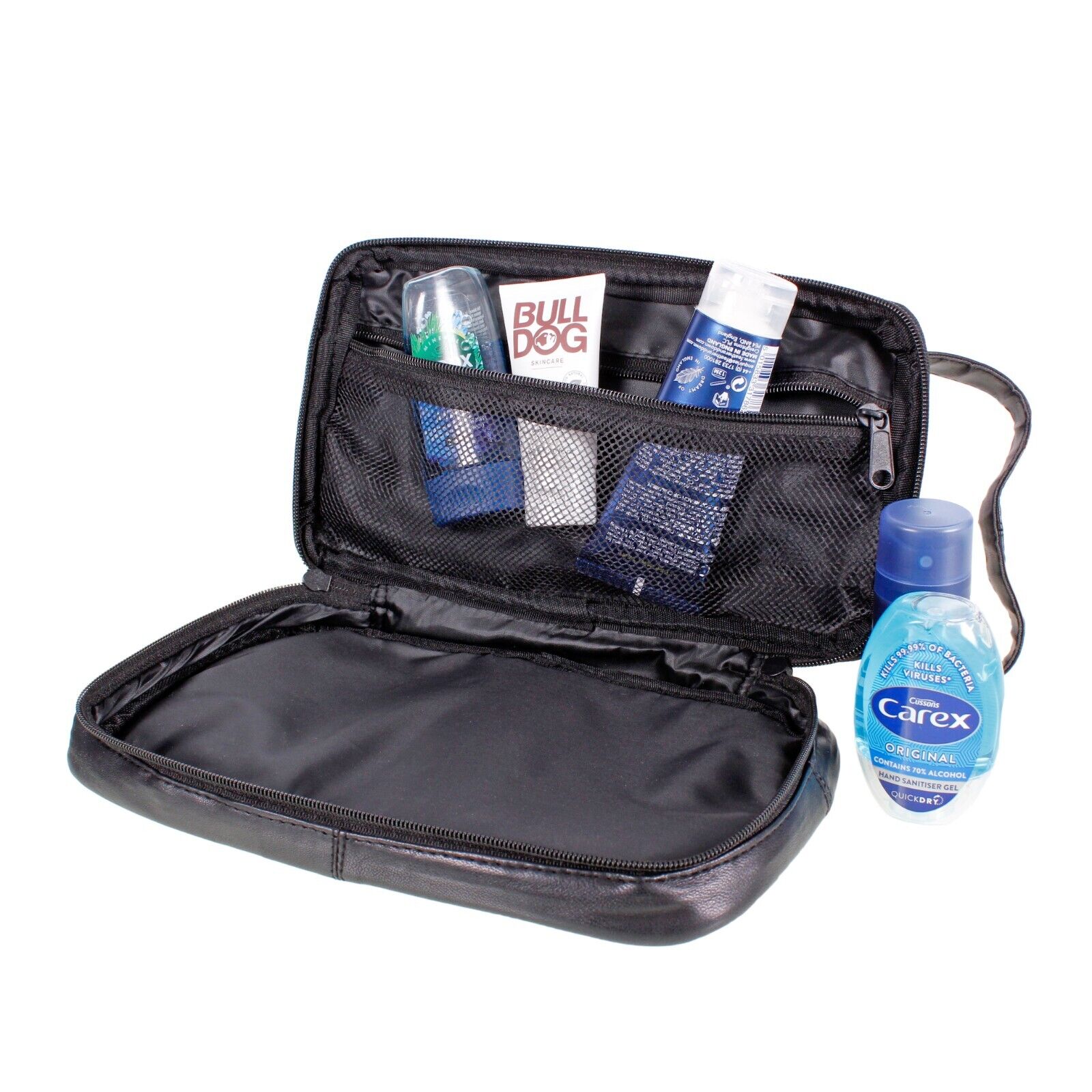 Mens Large Soft Black Toiletry Wash Bag Travel Toiletries