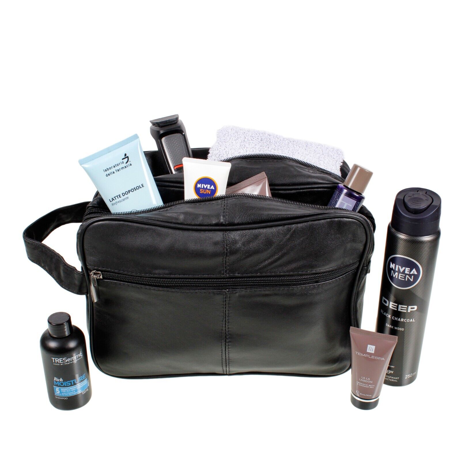 JUMBO Unisex - toilet bag extra large, washbag, Genuine Real Leather