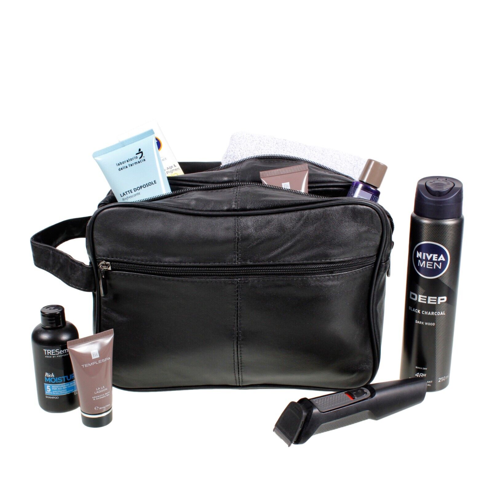 JUMBO Unisex - toilet bag extra large, washbag, Genuine Real Leather
