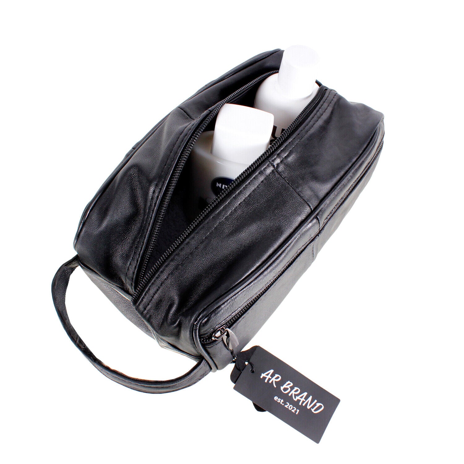 MENS LEATHER TOILETRY TRAVEL WASH BAG TRAVEL KIT OVERNIGHT GIFT