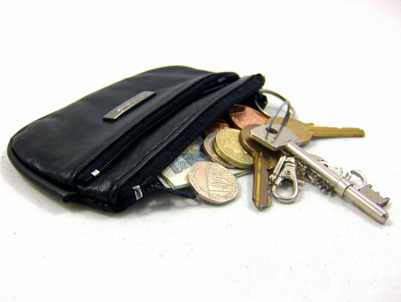 LEATHER COIN CHANGE POUCH KEYS PURSE WALLET