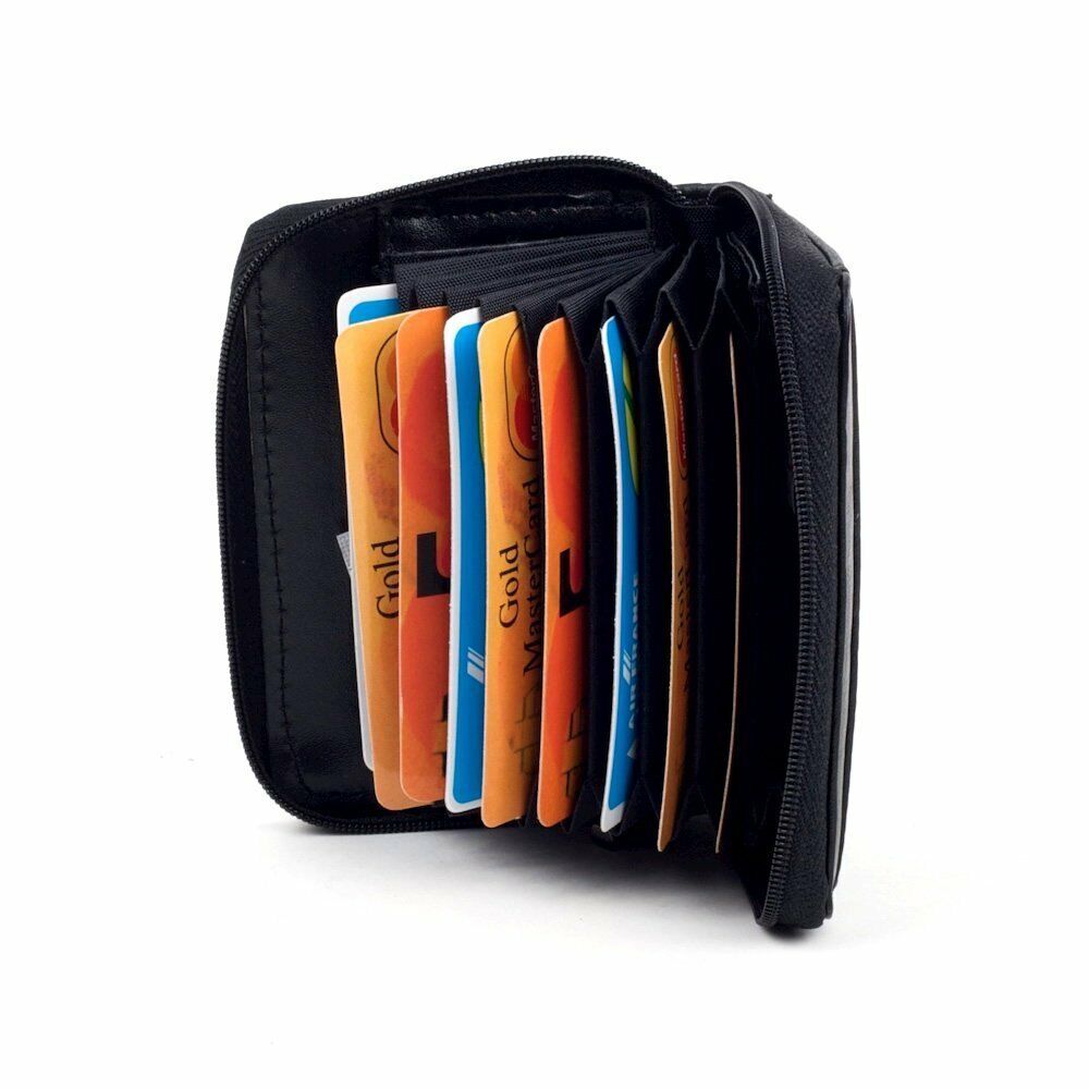 LEATHER CONCERTINA CREDIT CARD BUS TRAIN TRAVEL HOLDER BLACK