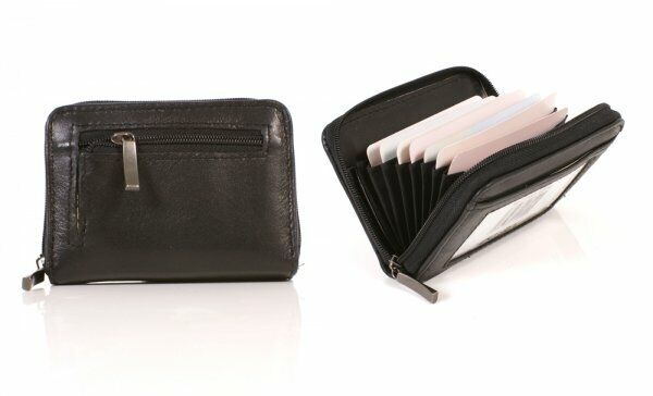 LEATHER CONCERTINA CREDIT CARD BUS TRAIN TRAVEL HOLDER BLACK