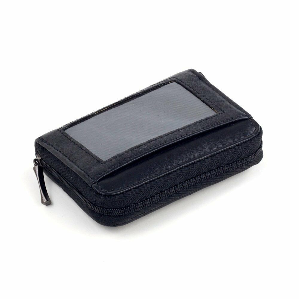 LEATHER CONCERTINA CREDIT CARD BUS TRAIN TRAVEL HOLDER BLACK
