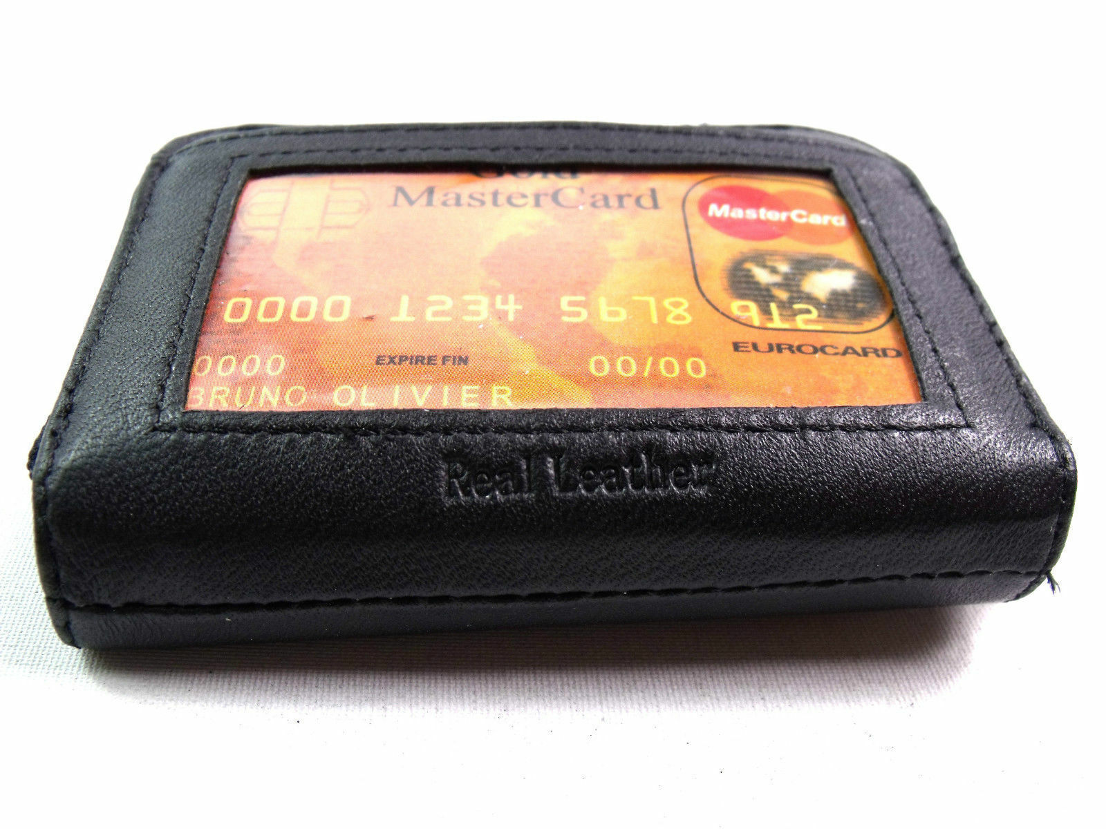 LEATHER CONCERTINA CREDIT CARD BUS TRAIN TRAVEL HOLDER BLACK